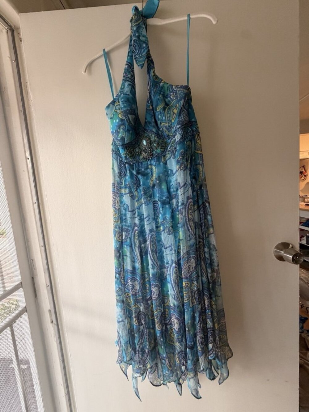 Lotus Evening Silk Y2K Fairycore Dress Blue Swirls Size 10 Coquette
